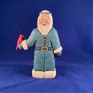 1991 Vintage Lancy Smith Wood Hand-carved Folk Art Santa With Bird From Scotland